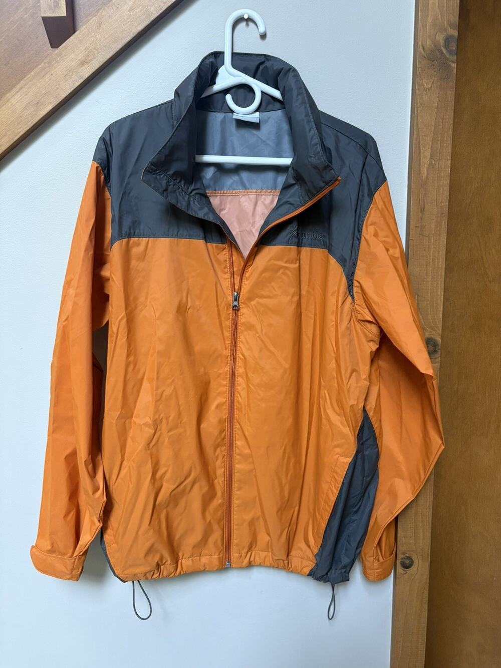 Colombia Men's Titanium Rain Jacket Orange Grey Full Zip Collar Size Large